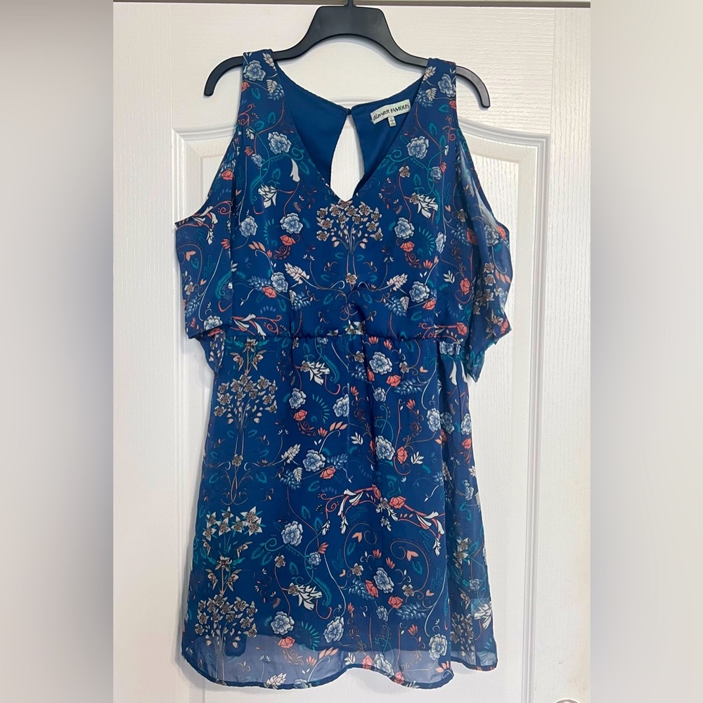 Cold shoulder Almost Famous Pastel Blue Floral Dress